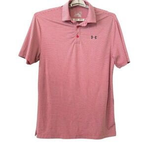 Under Armour Heatgear Mens Medium Red Gray Striped Loose Fit Performance Polo